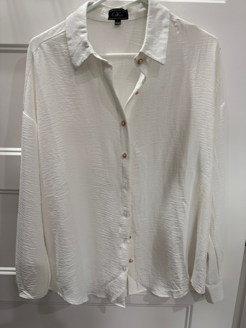 White Textured Button-Down Blouse